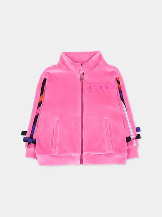Felpa con zip fucsia per neonata in ciniglia,Emilio Pucci Junior,PZ4030 Z4007 543