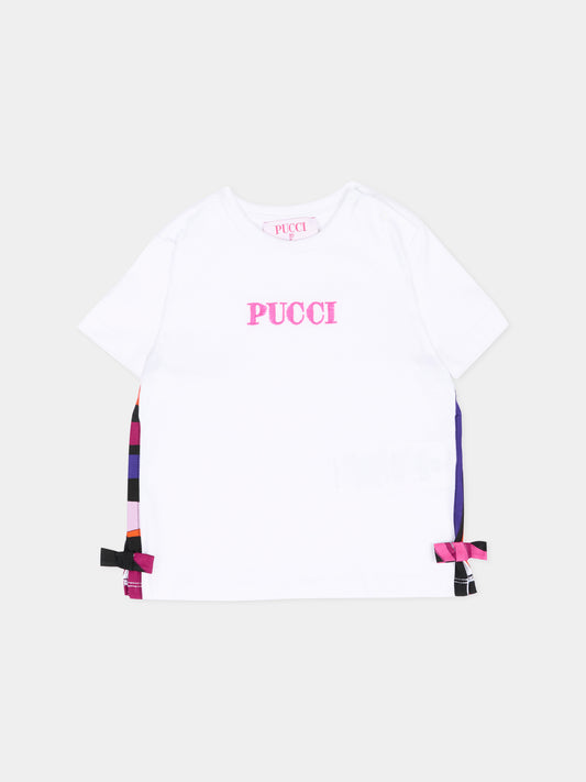 T-shirt a manica corta bianca con logo per neonata,Emilio Pucci Junior,PZ8051 Z3672 100