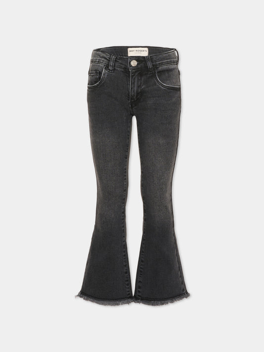 Jeans nero per bambina a fondo sfrangiato,Roy Roger's Kids,R F177 00 7020