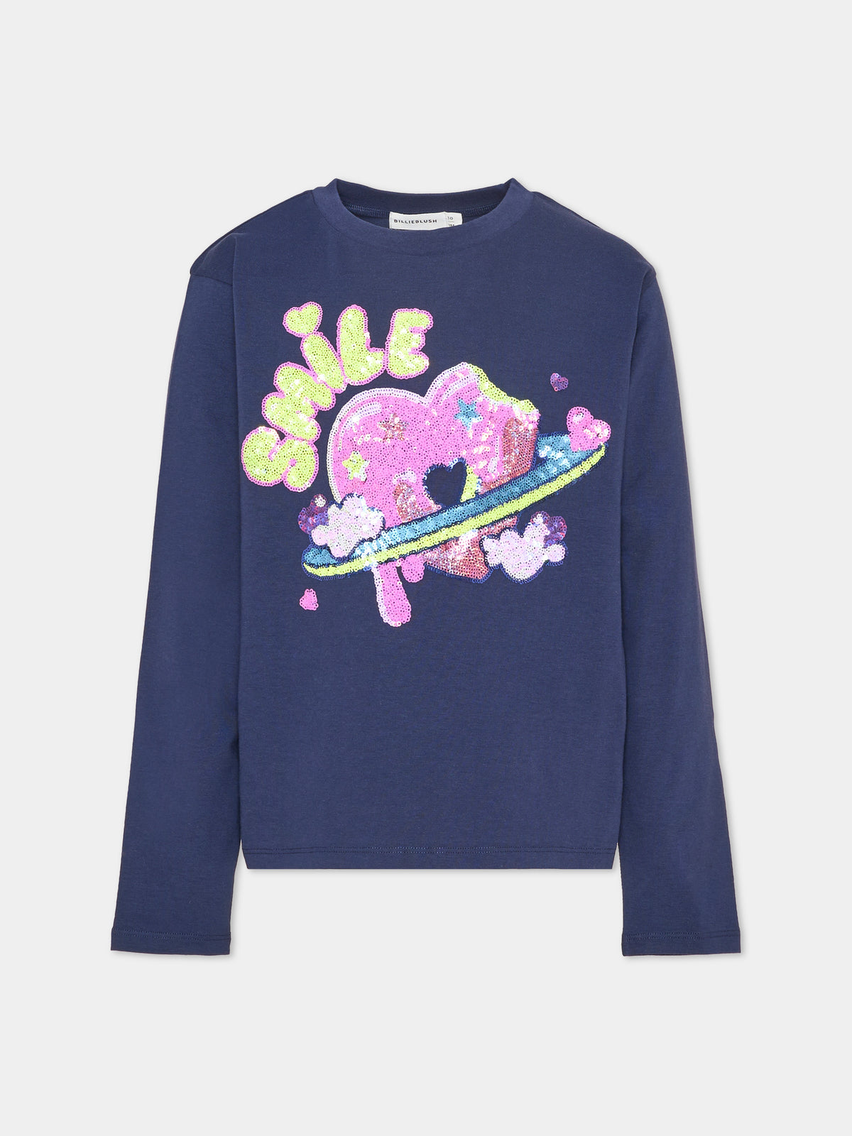 T-shirt blu per bambina con paillettes,Billieblush,U22372 85T