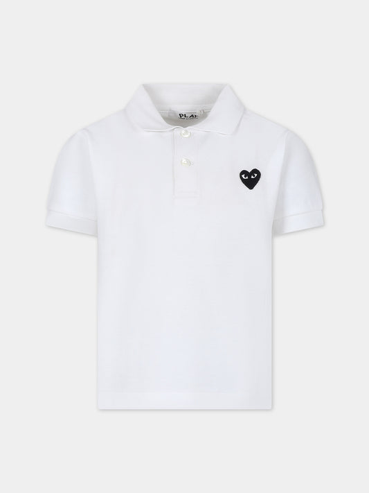 Polo bianca per bambino con cuore,Comme Des Garçons Play Kids,AZ-T565 P1T565