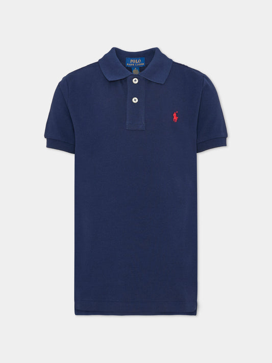 Polo blu per bambino con iconico cavallino rosso,Ralph Lauren Kids,603252005