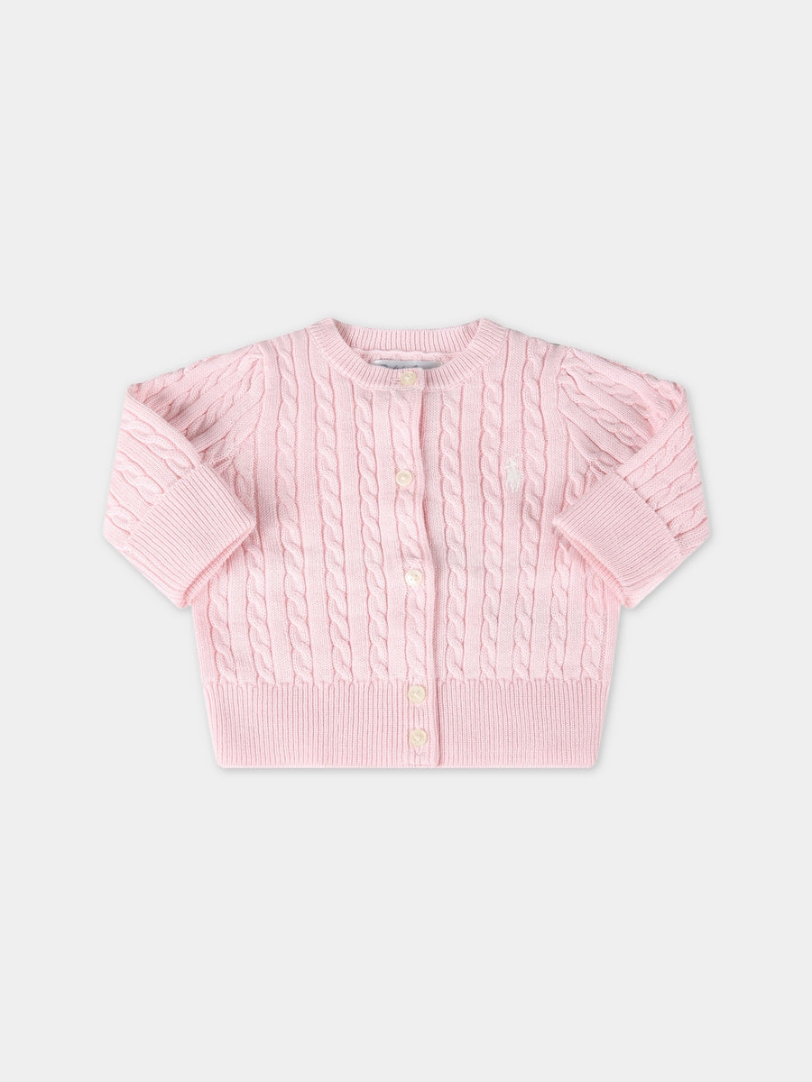 Cardigan rosa per neonata con iconico cavallino,Ralph Lauren Kids,543047006