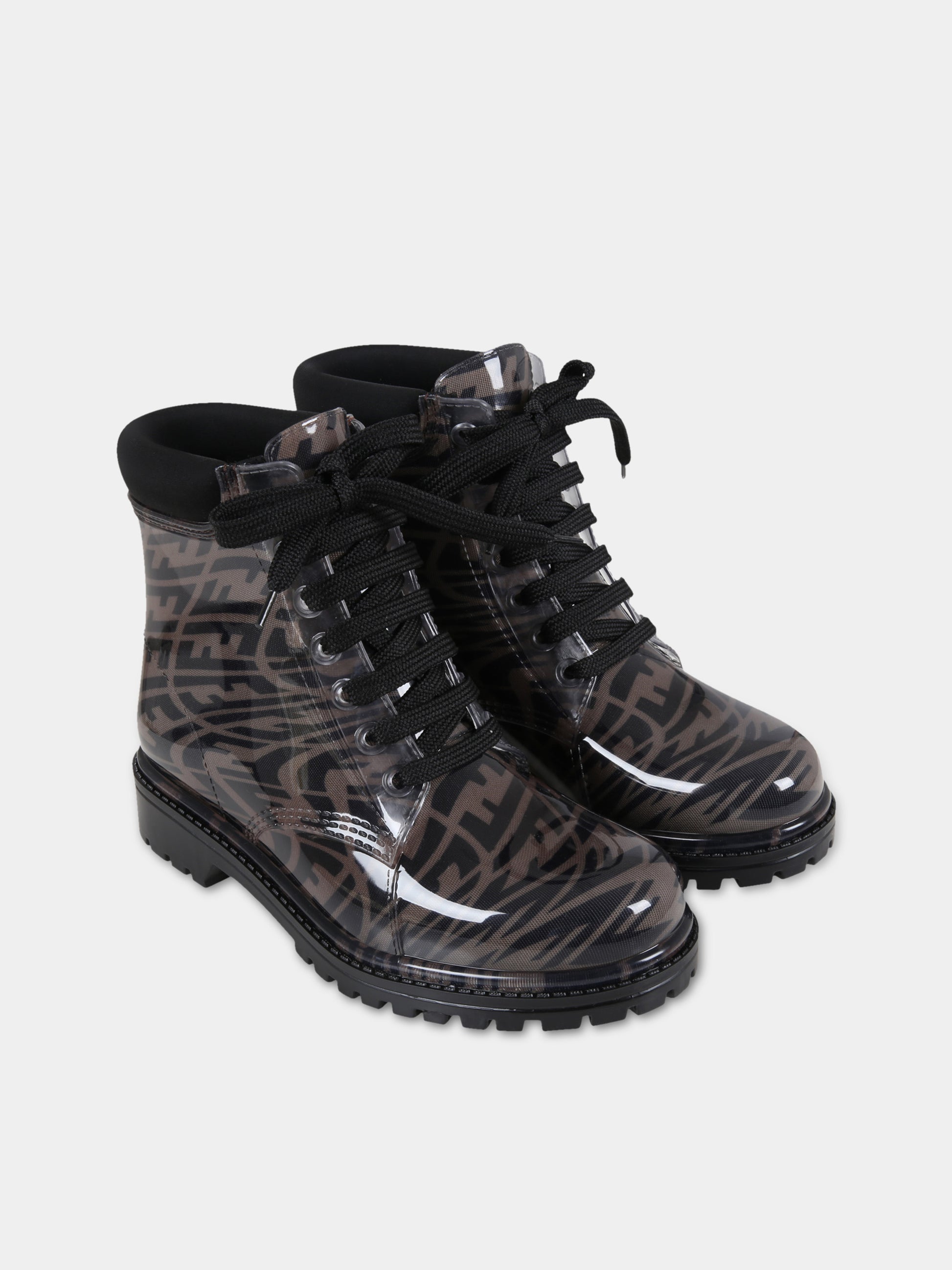 Anfibi marroni per bambini con logo vertigo,Fendi Kids,JMR375 AE88