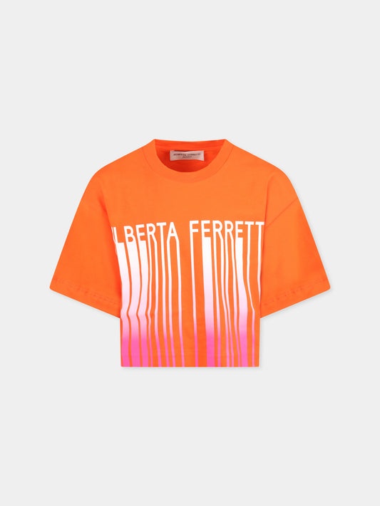 T-shirt arancione per bambina con logo,Alberta Ferretti Junior,027437 030