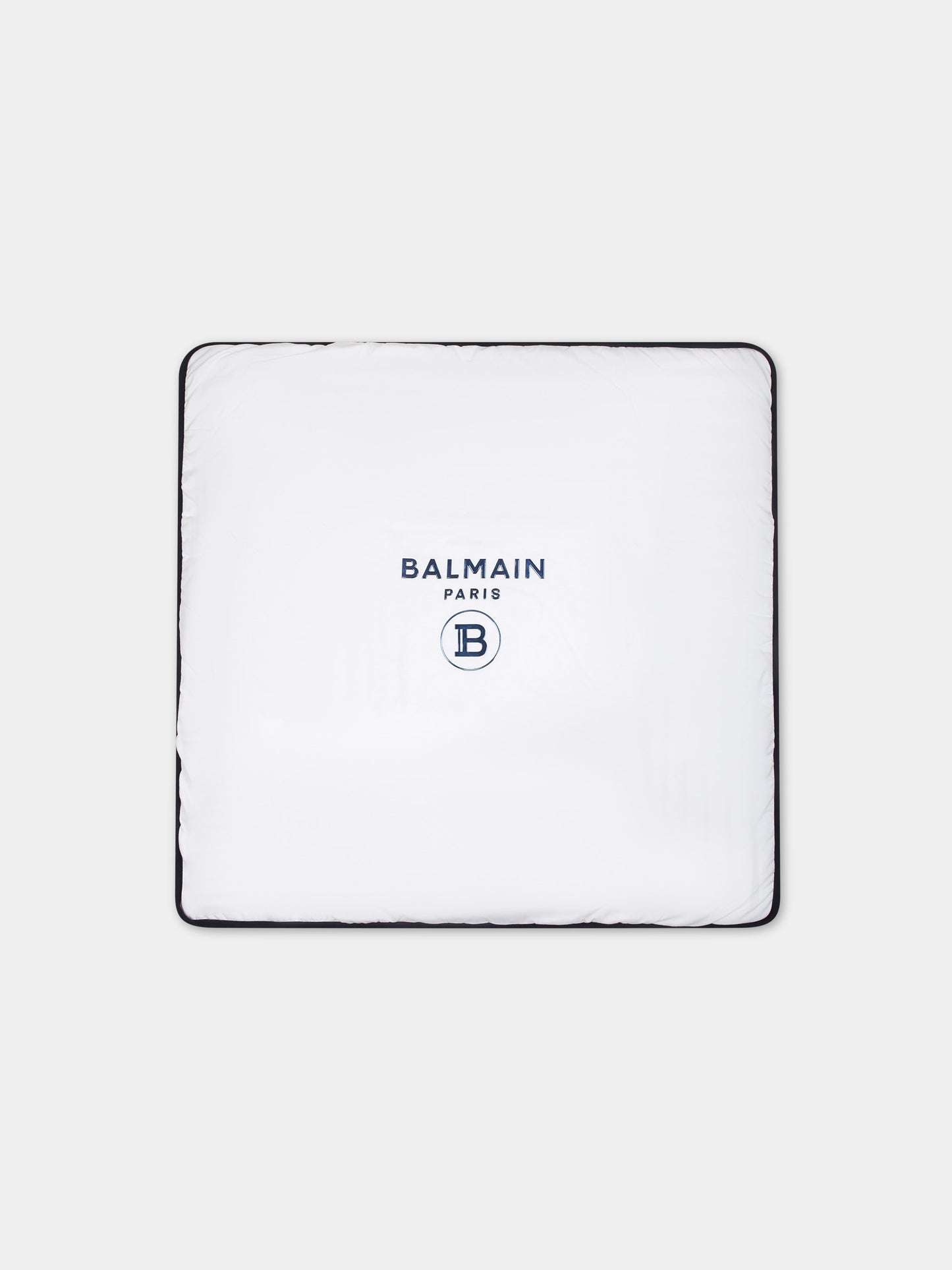 Coperta bianca per neonato con doppio logo blu,Balmain Kids,6Q0A10 Z0057 100AZ