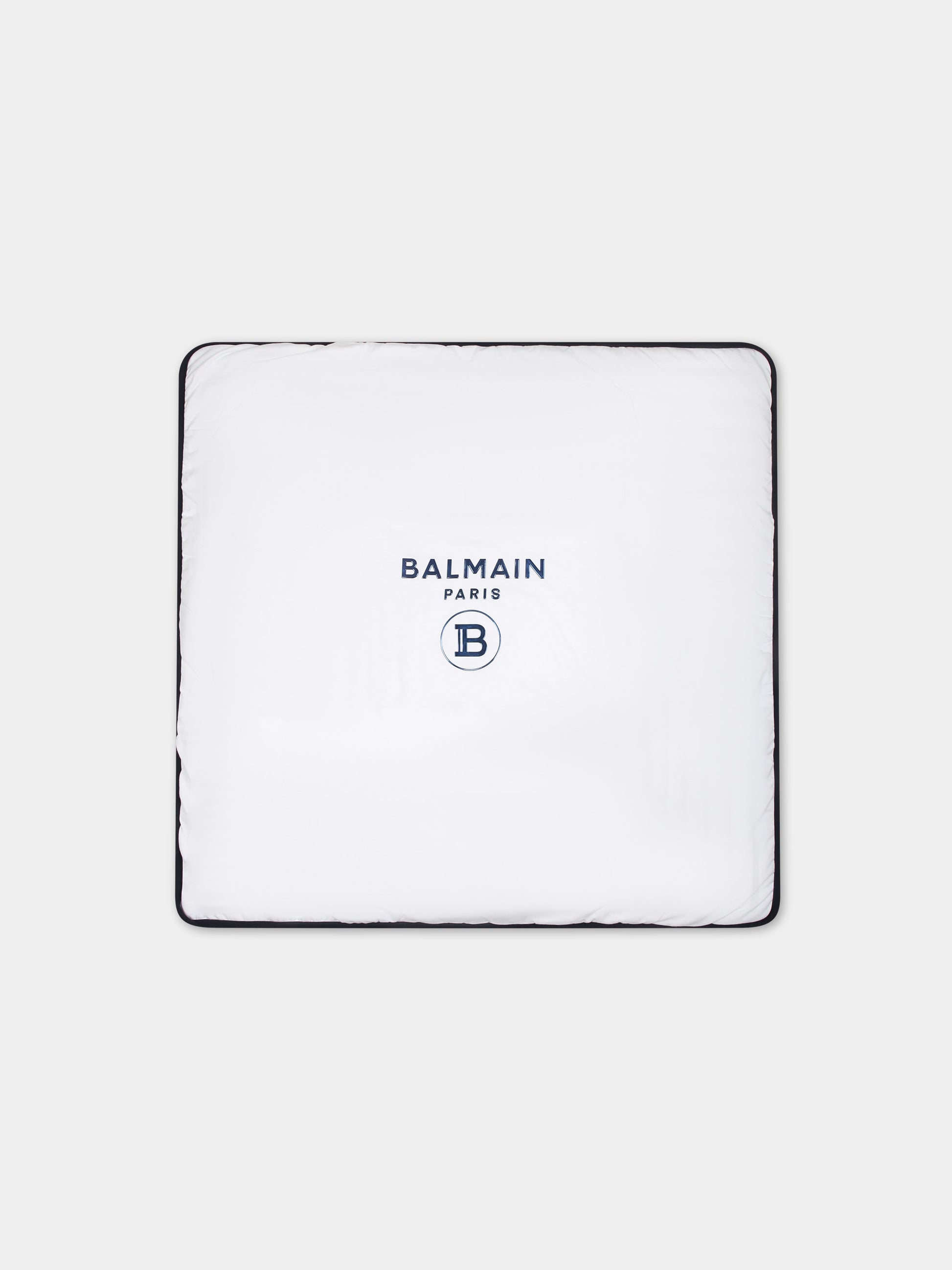 Coperta bianca per neonato con doppio logo blu,Balmain Kids,6Q0A10 Z0057 100AZ