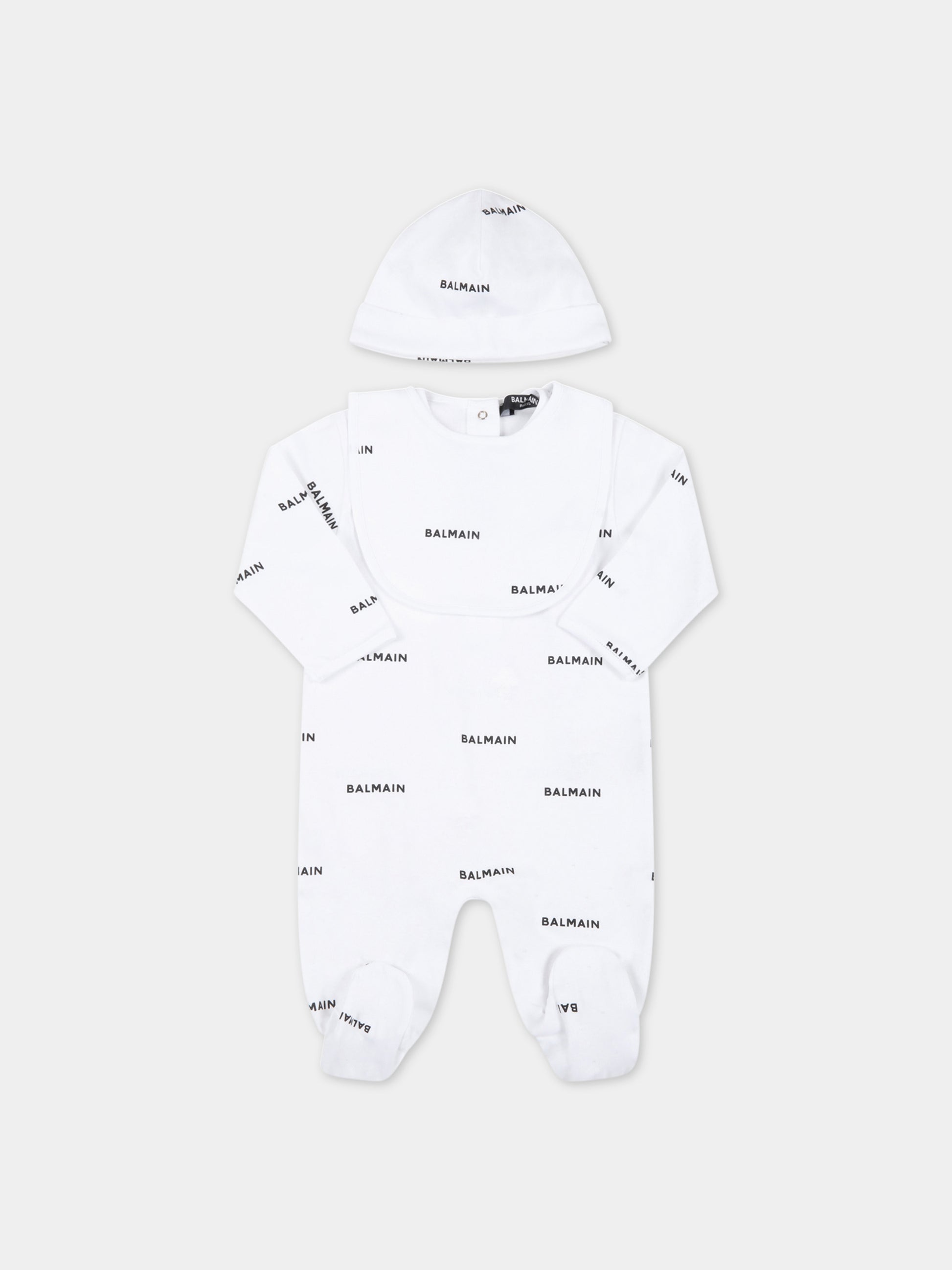 Set bianco per neonati con loghi,Balmain Kids,6Q8A90 Z0199 100NE