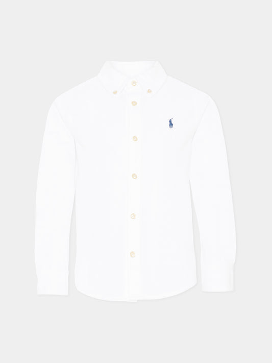 Camicia bianca per bambino con cavallino blu,Ralph Lauren Kids,819238001 WHITE