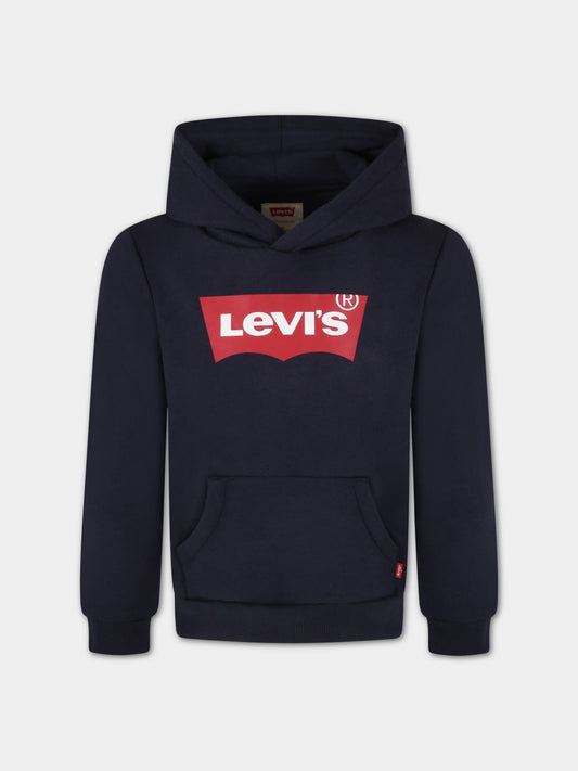 Felpa blu per bambini con logo biaco,Levi's Kids,LKE8778 C8D