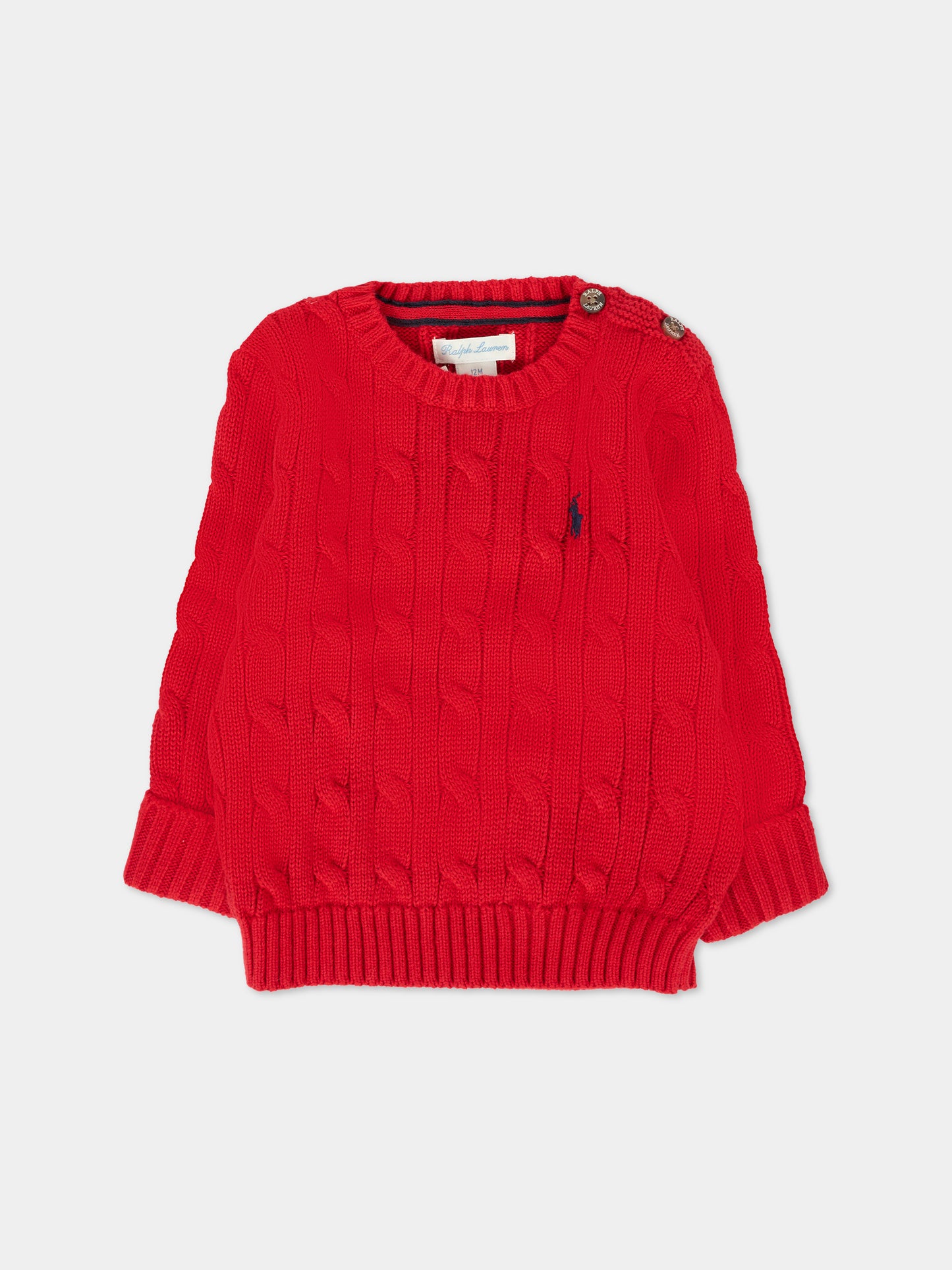 Maglione rosso per neonato con cavallino blu,Ralph Lauren Kids,702674042