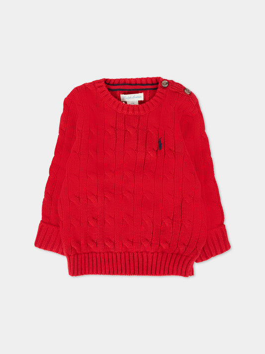 Maglione rosso per neonato con cavallino blu,Ralph Lauren Kids,702674042