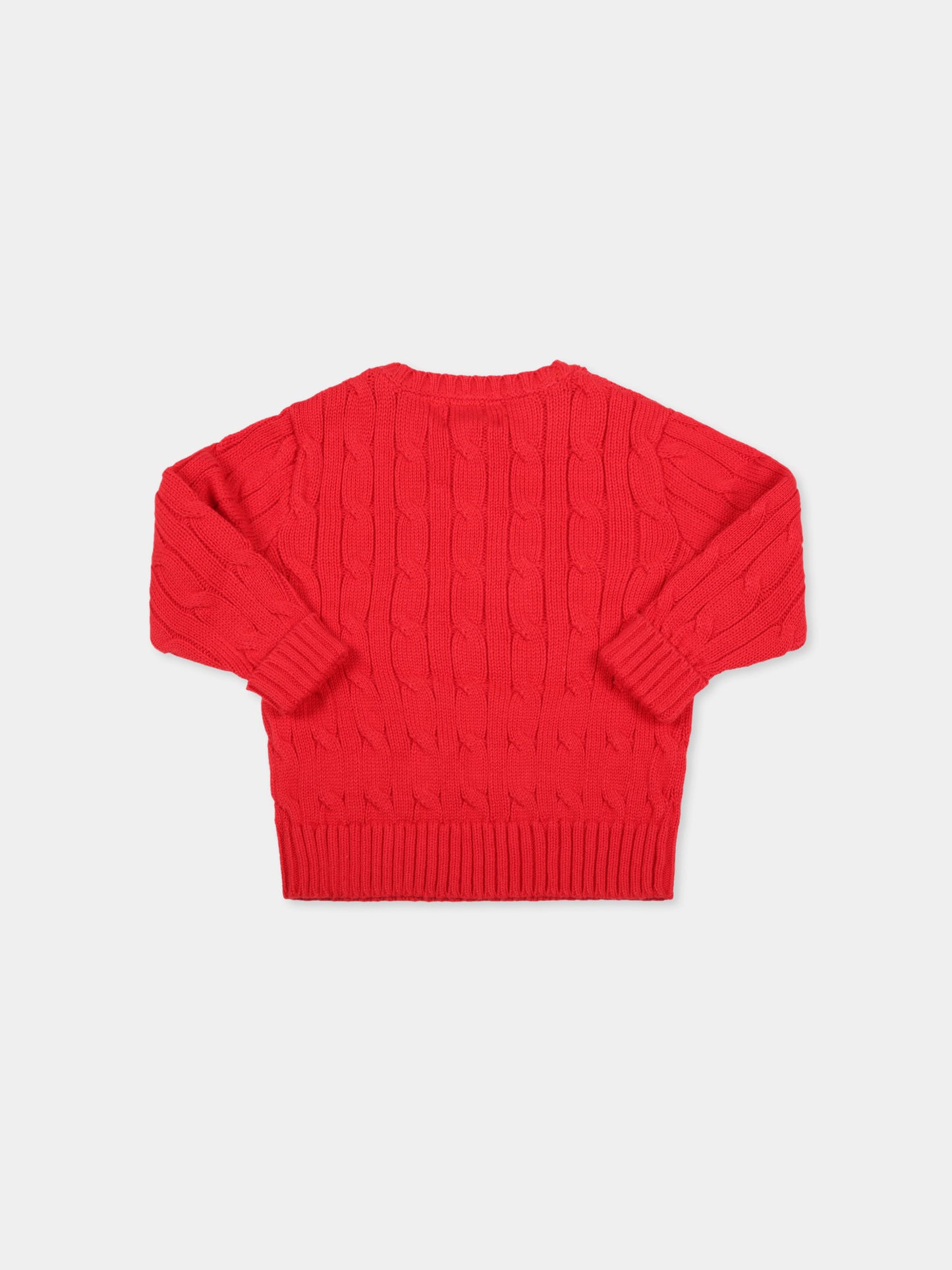 Maglione rosso per neonato con cavallino blu,Ralph Lauren Kids,702674042