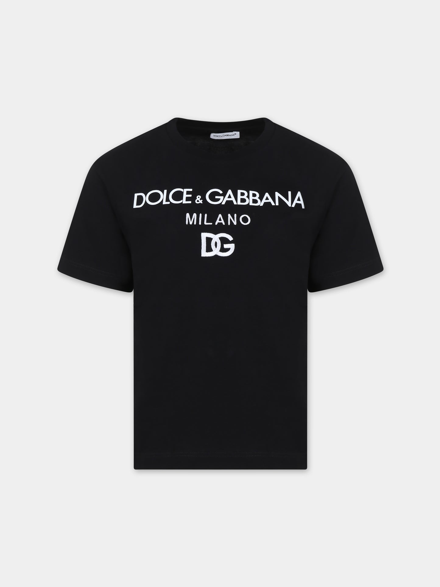 T-shirt nera per bambini con loghi,Dolce & Gabbana Kids,L4JTEY G7E5G N0000