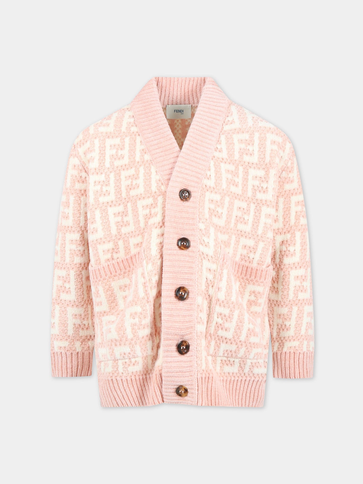 Pink cardigan for girl with white FF