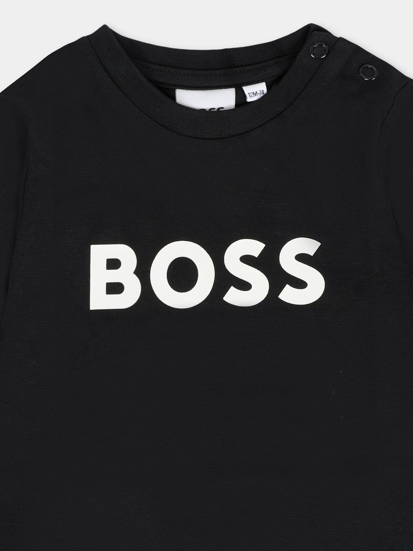 T-shirt nera per neonato con logo bianco,Boss,J05P12 09B