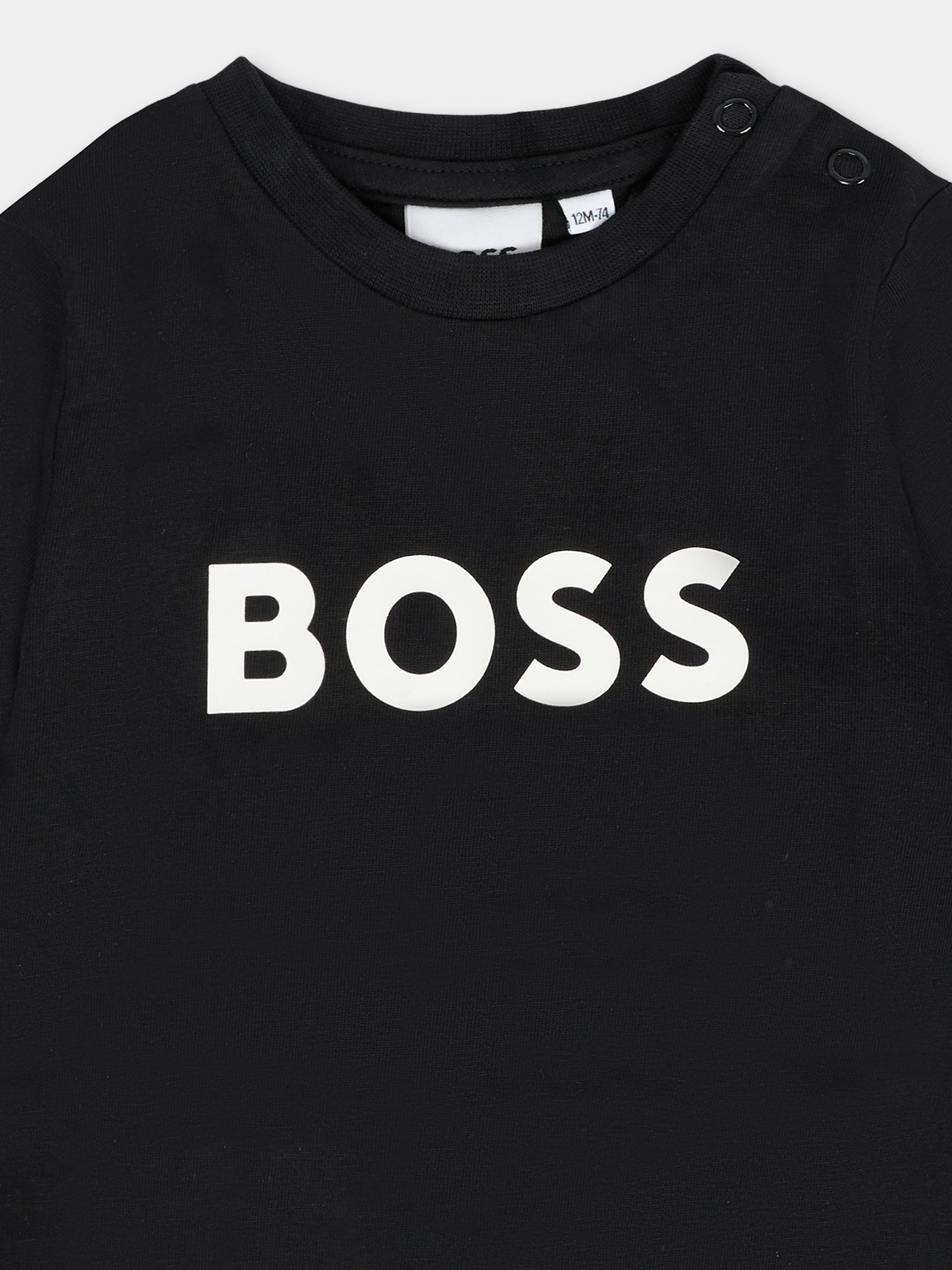 T-shirt nera per neonato con logo bianco,Boss,J05P12 09B
