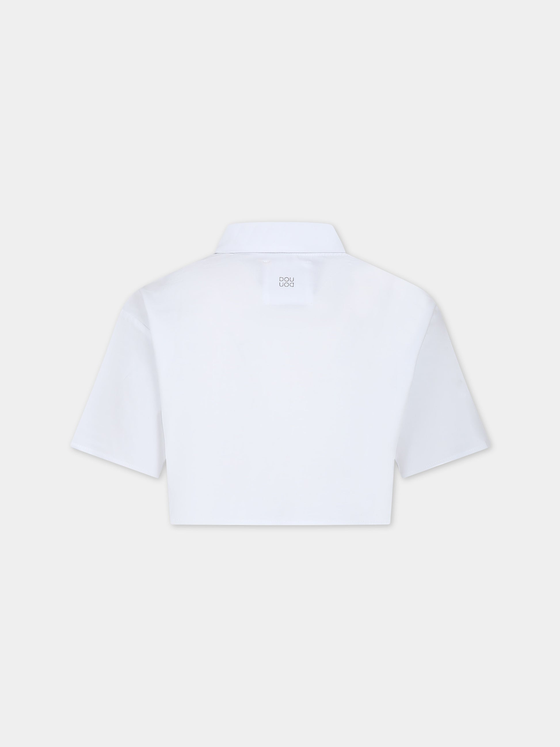Camicia bianca per bambina con logo nero,Douuod Kids,DS5A01 Z1219 100