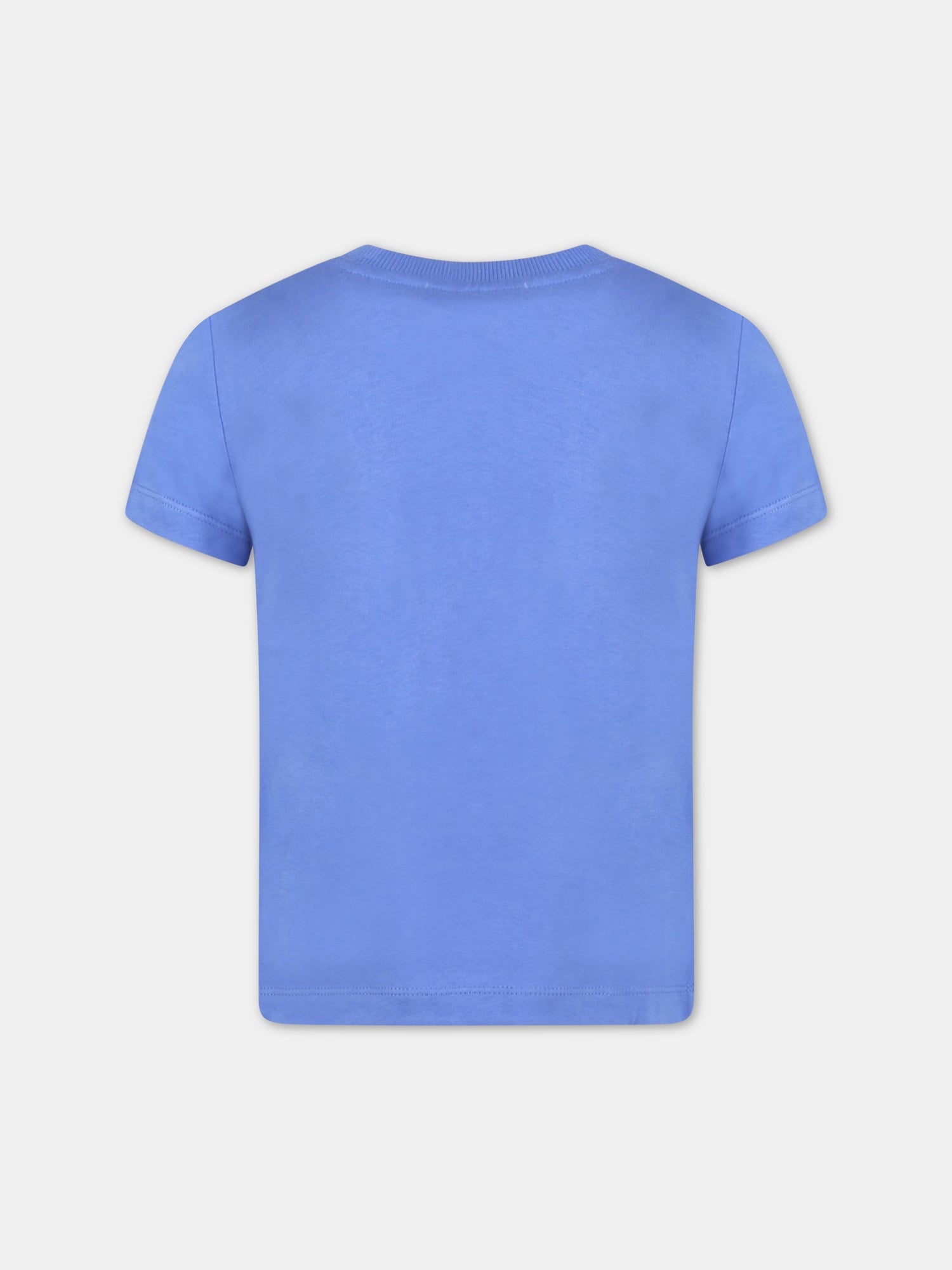 T-shirt blu per bambini con logo nero,Moschino Kids,HWM03L LAA02 40640