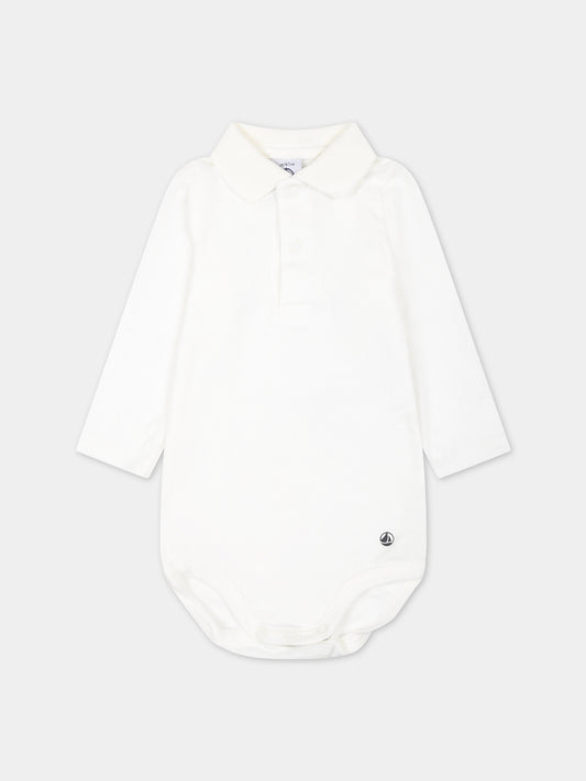 Body avorio per neonati con logo,Petit Bateau,A05Q2 MARSHMALLOW