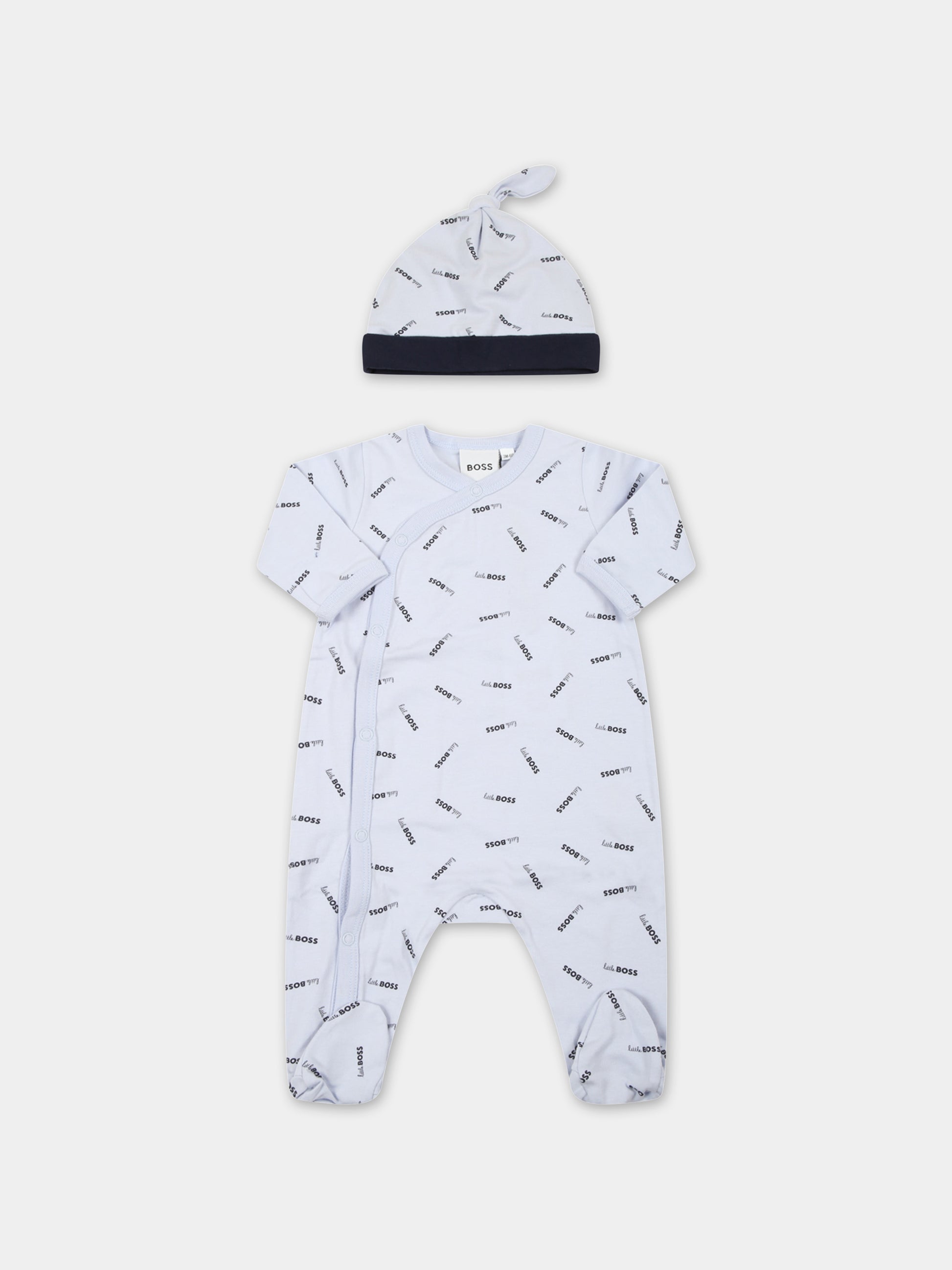 Set celeste per neonato con loghi,Hugo Boss,J98377 771