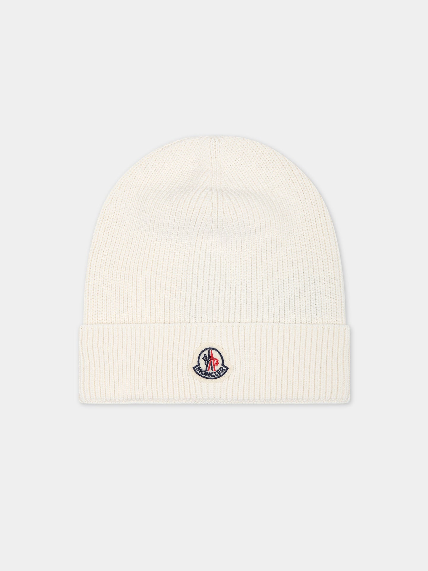 Berretto bianco per neonati con logo,Moncler Kids,951 3B00002 M1367 034