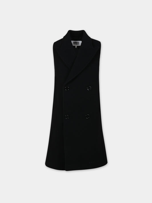 Cappotto nero per bambina con logo,Mm6 Maison Margiela,M60393 MM00W MM6J53U M6900