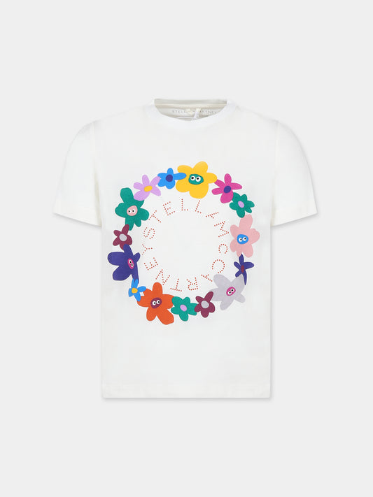 T-shirt bianca per bambina con fiori multicolor,Stella Mccartney Kids,TT8B91 Z0434 101