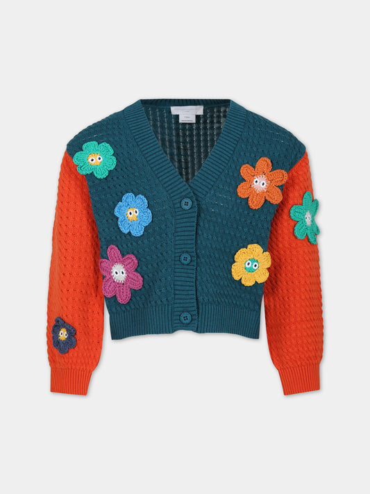 Cardigan verde per bambina con fiori,Stella Mccartney Kids,TT9A90 Z1528 437