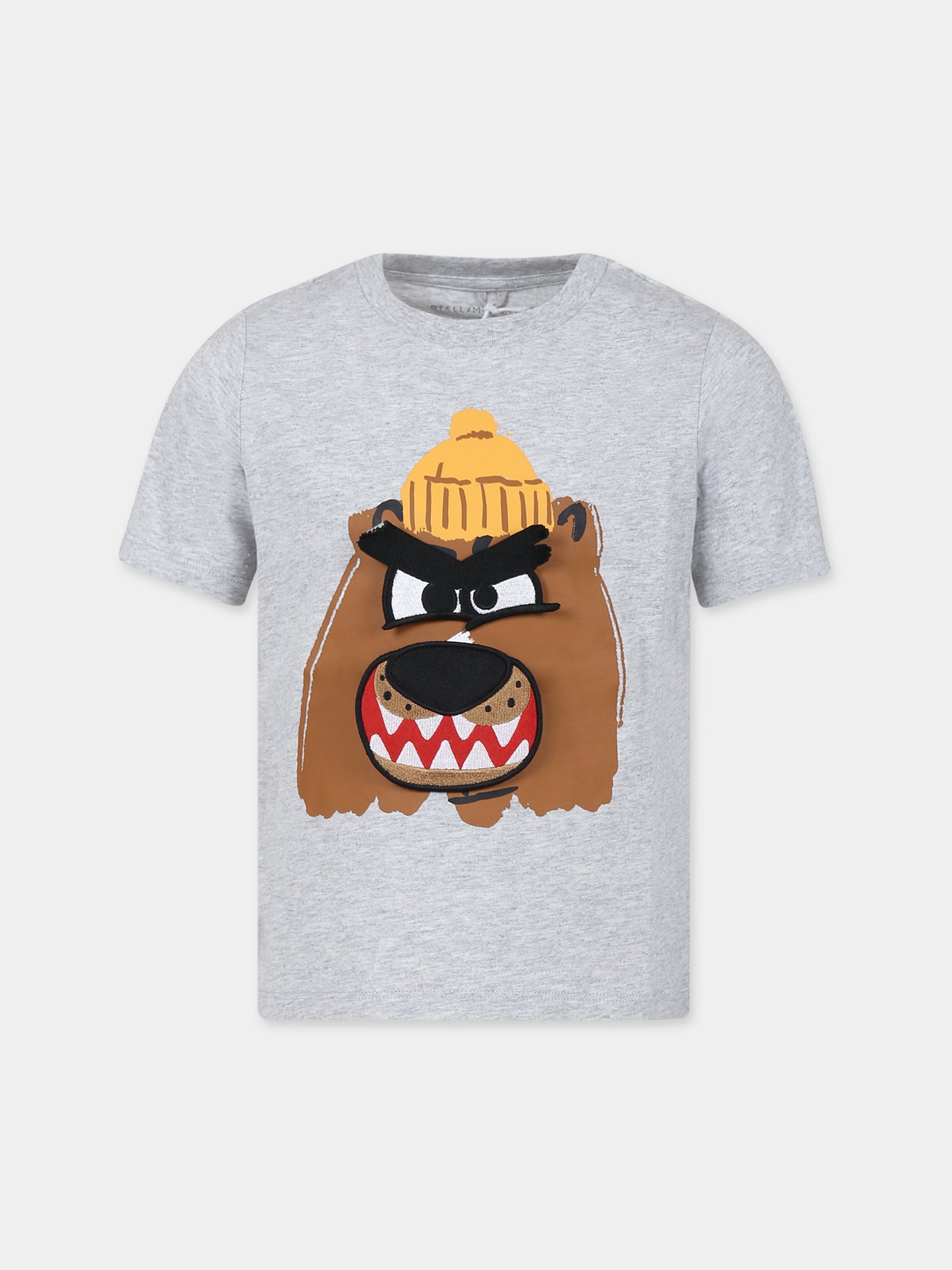 T-shirt grigia per bambino con stampa orso,Stella Mccartney Kids,TT8Q01 Z0434 905