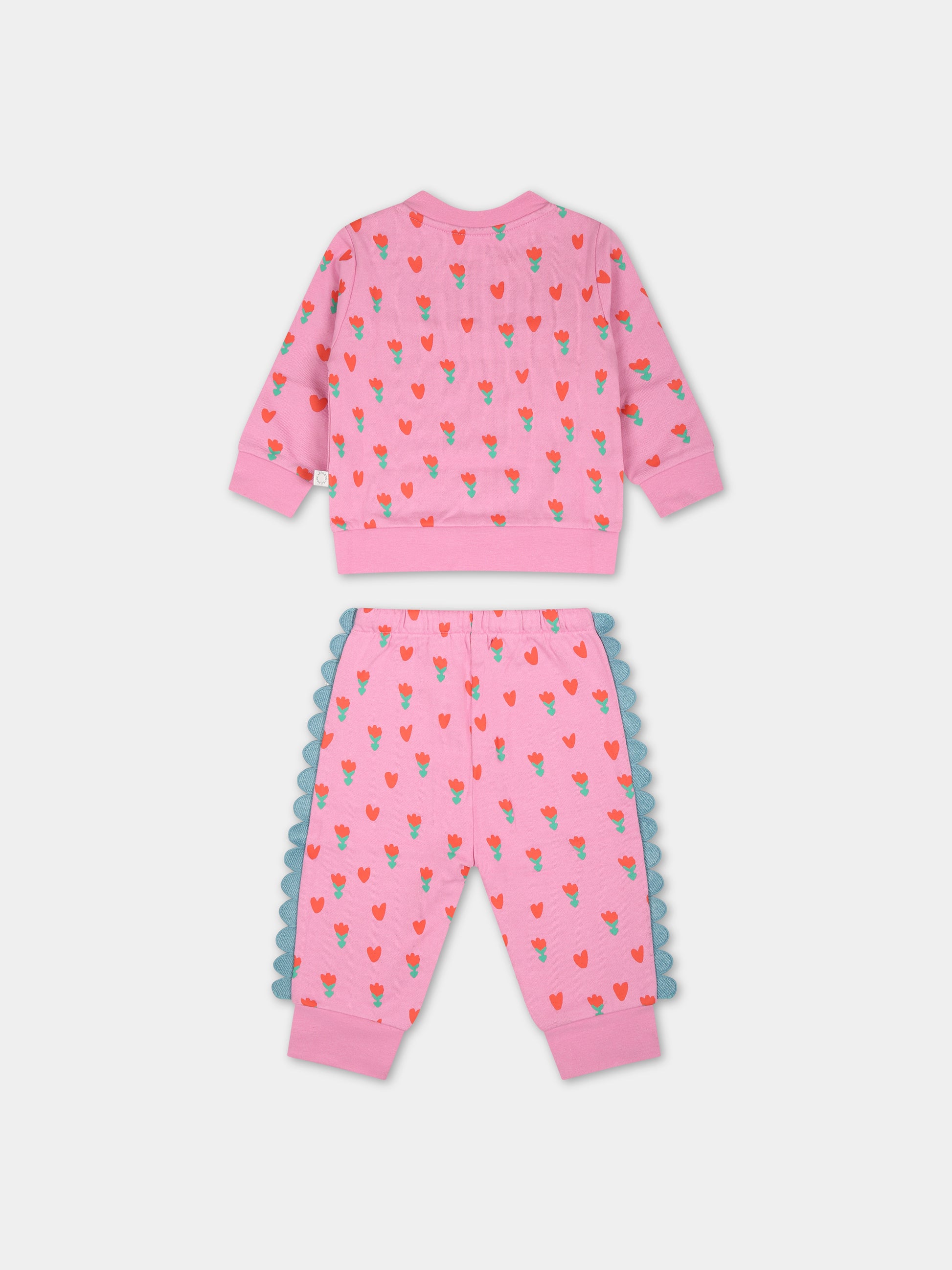 Completo rosa per neonata con papaveri e cuori,Stella Mccartney Kids,TT3030 Z1269 547MC