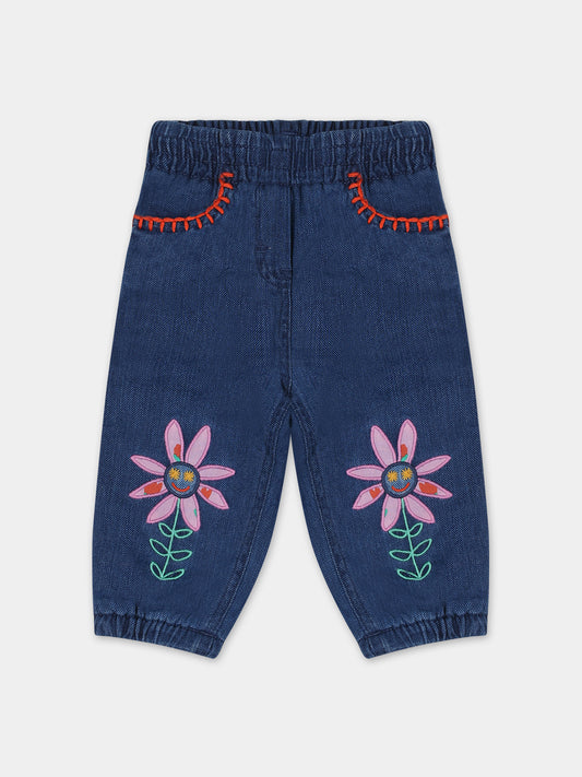 Jeans blu per neonata con fiori,Stella Mccartney Kids,TT6040 Z1267 618