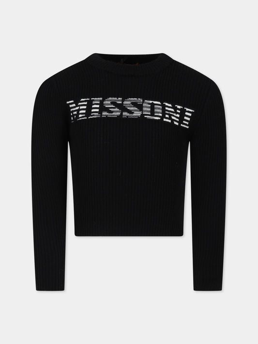 Maglione nero per bambina con logo,Missoni,MT9A60 W0012 930BC