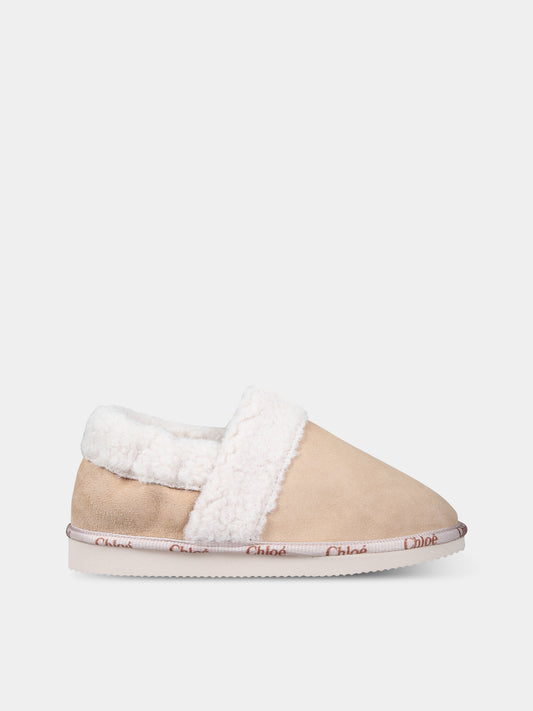 Pantofole beige per bambina,Chloé Kids,C19187 241