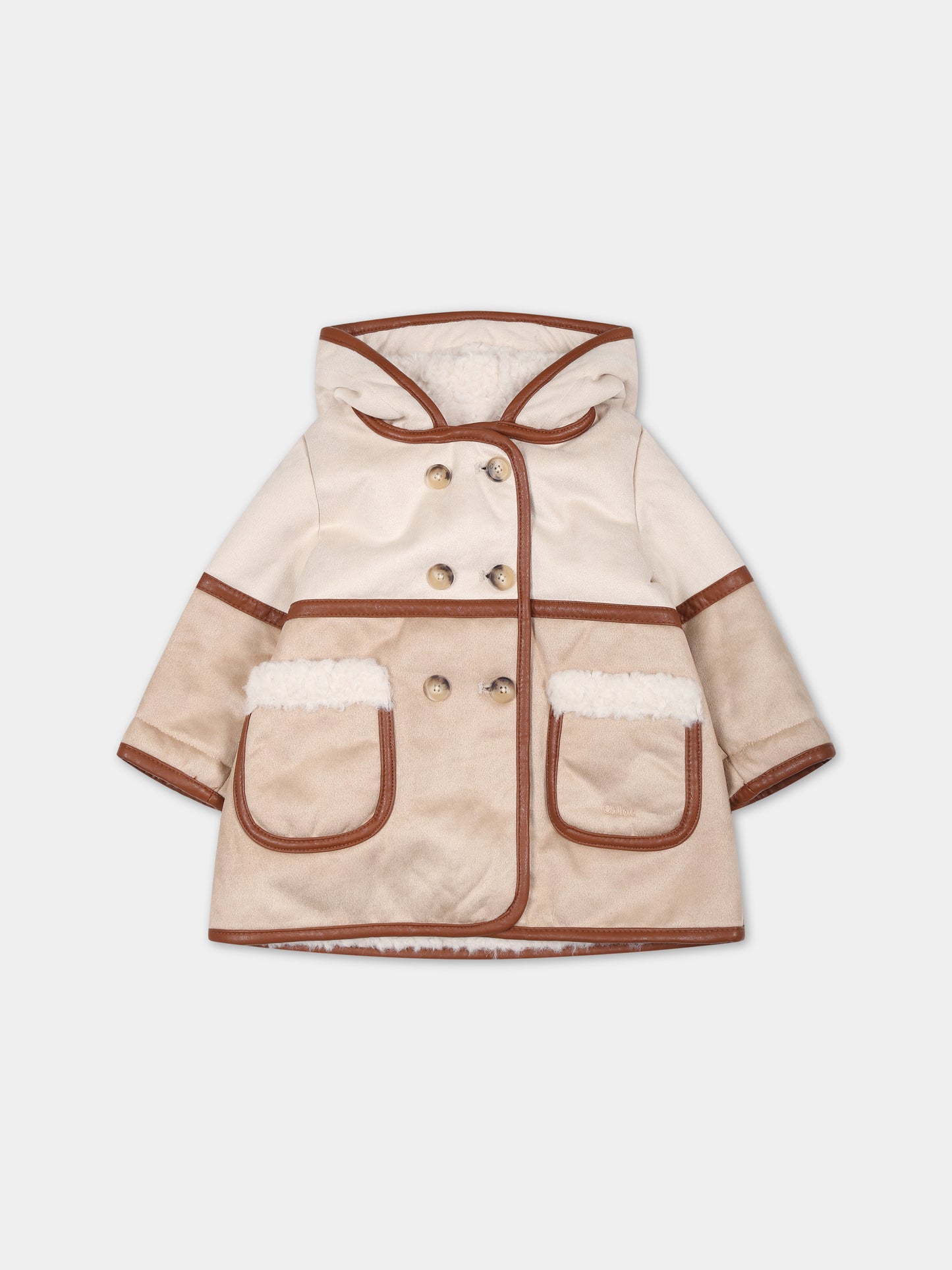 Cappotto beige per neonata con logo,Chloé Kids,C06148 231