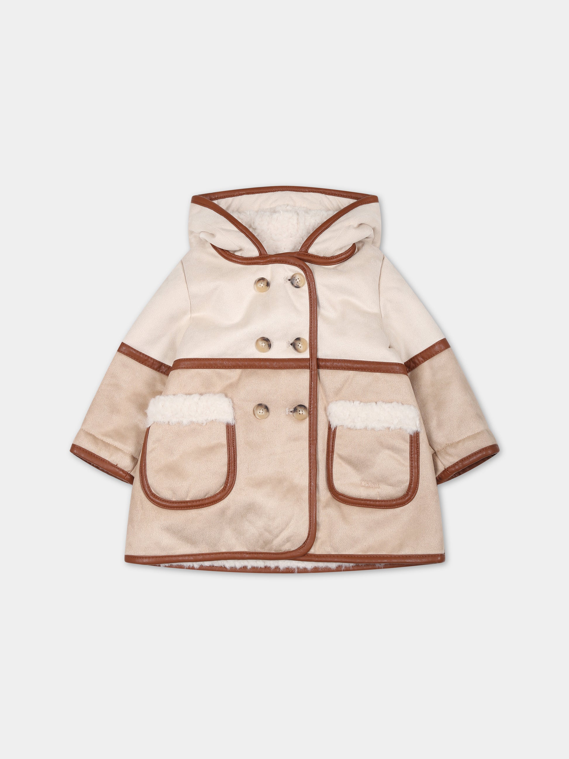 Cappotto beige per neonata con logo,Chloé Kids,C06148 231