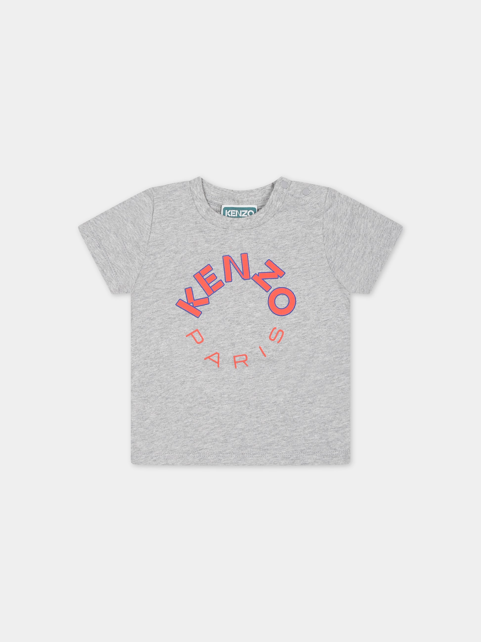 T-shirt grigia per neonati con logo,Kenzo Kids,K05527 A41