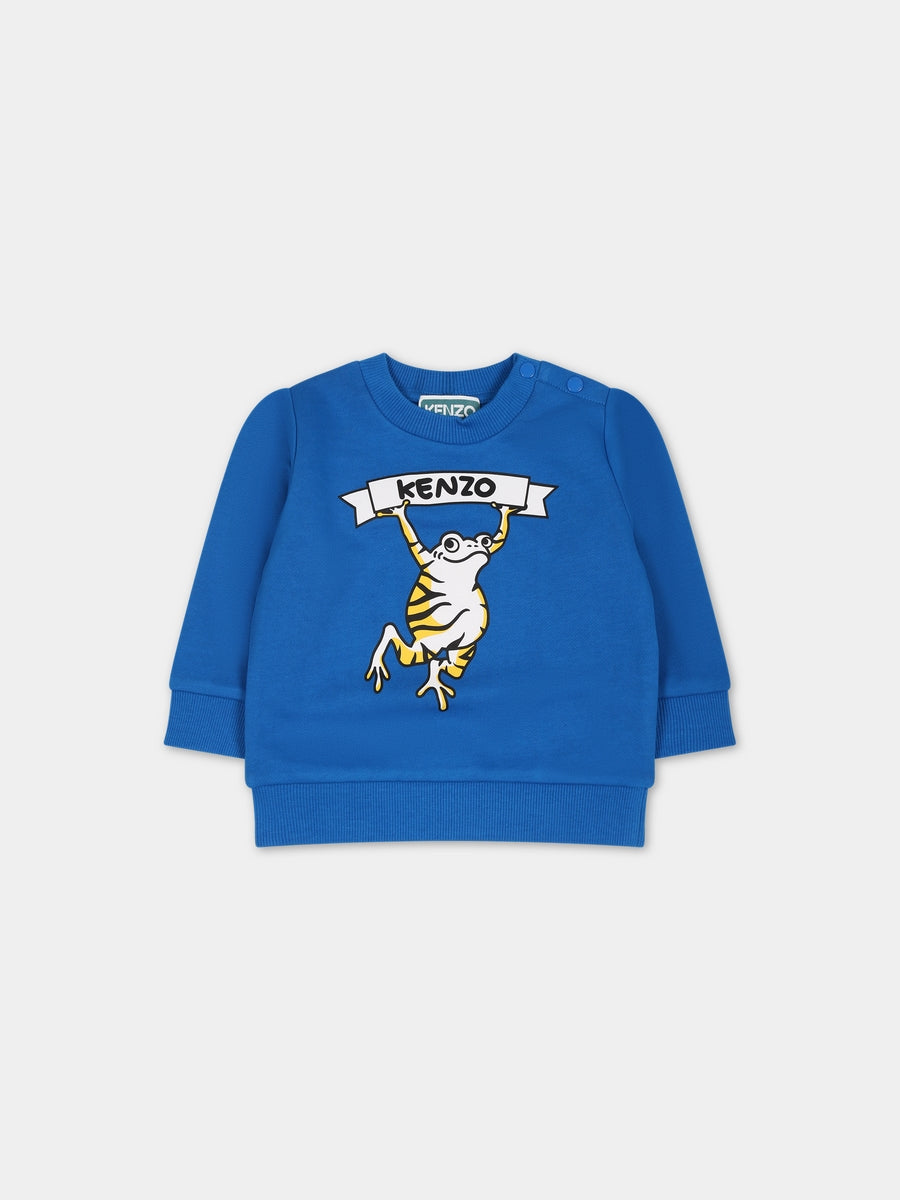 Felpa azzurra per neonato con logo e stampa,Kenzo Kids,K05518 83A