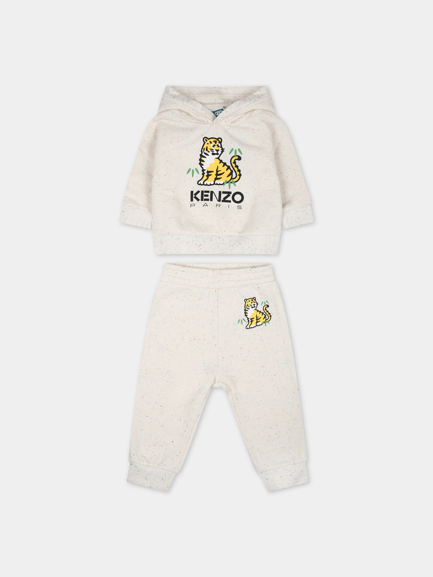 Completo avorio per neonato con tigre e logo,Kenzo Kids,K08071 22C