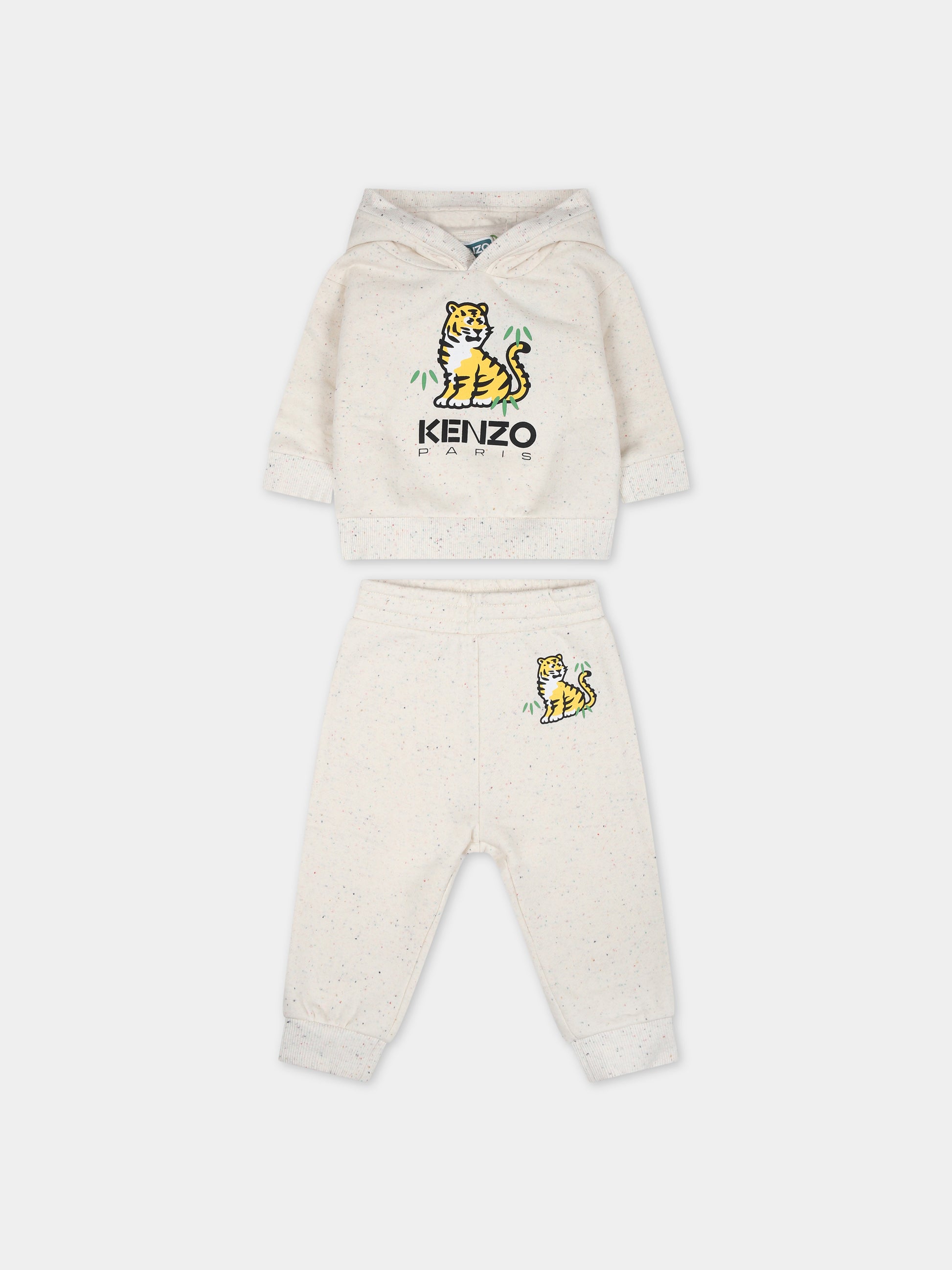 Completo avorio per neonato con tigre e logo,Kenzo Kids,K08071 22C