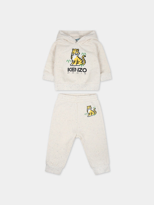 Completo avorio per neonato con tigre e logo,Kenzo Kids,K08071 22C