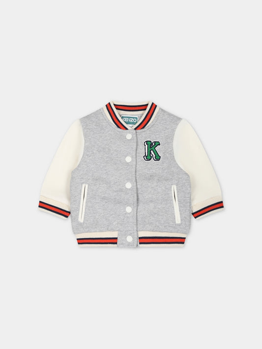 Bomber grigio per neonato con logo,Kenzo Kids,K05494 A03