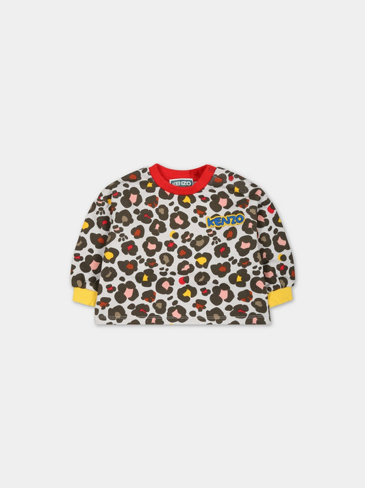 Felpa beige per neonata con logo e stampa,Kenzo Kids,K05499 261