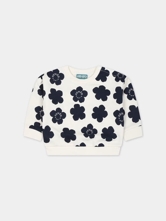 Felpa avorio per neonata con logo e fiori,Kenzo Kids,K05500 12P