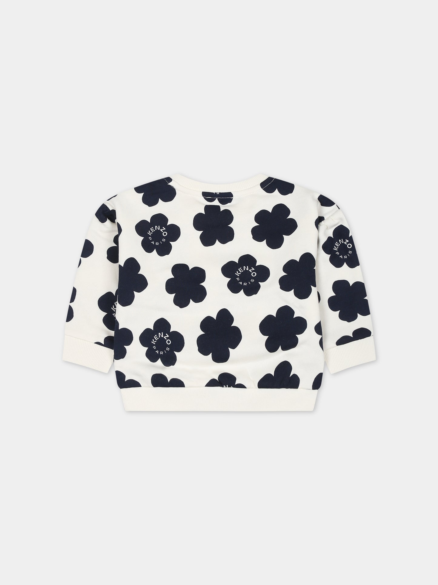 Felpa avorio per neonata con logo e fiori,Kenzo Kids,K05500 12P