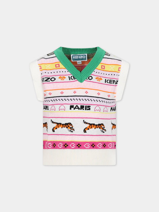 Gilet multicolor per bambina con logo,Kenzo Kids,K15686 121