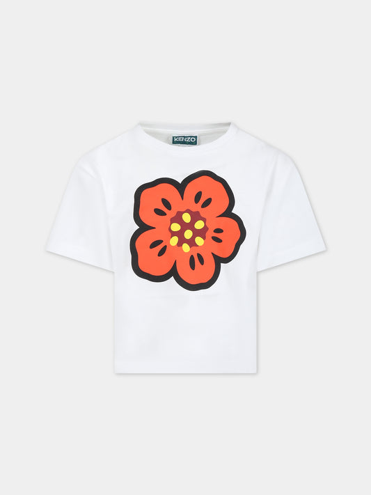 T-shirt bianca per bambini con stampa fiore,Kenzo Kids,K15704 12P