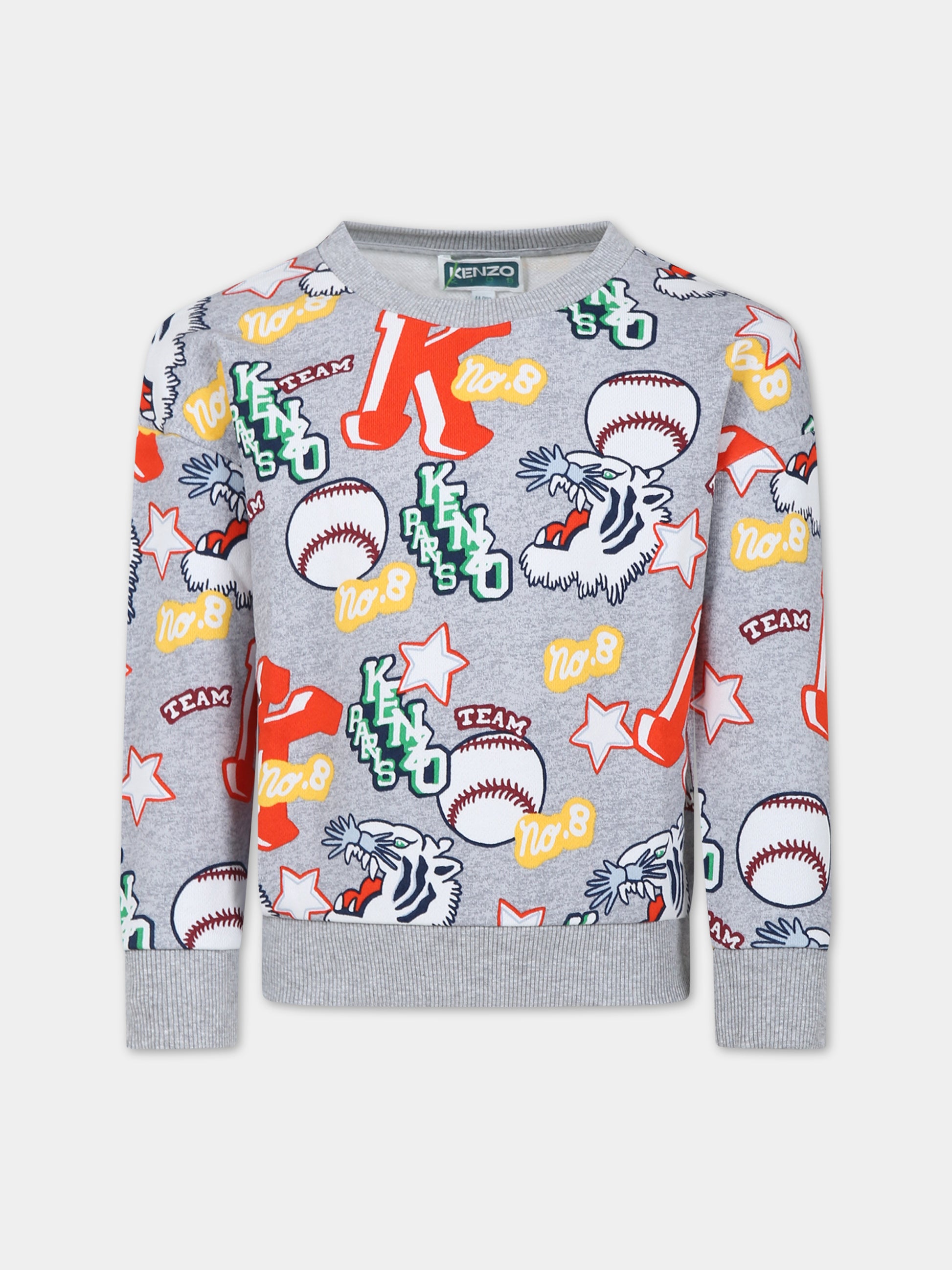 Felpa grigia per bambino con tigre e logo,Kenzo Kids,K25846 A03