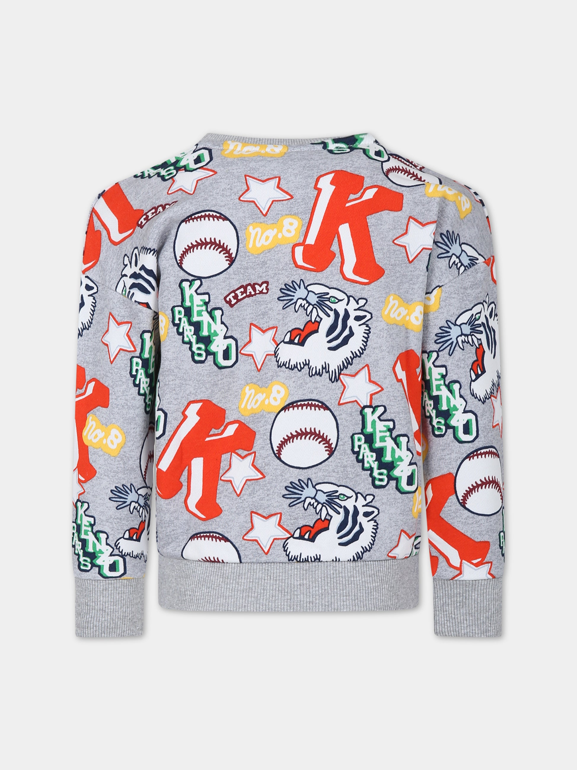 Felpa grigia per bambino con tigre e logo,Kenzo Kids,K25846 A03
