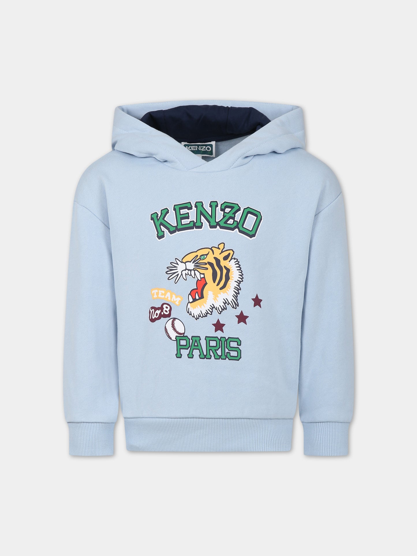 Felpa celeste per bambino con tigre e logo,Kenzo Kids,K25852 794